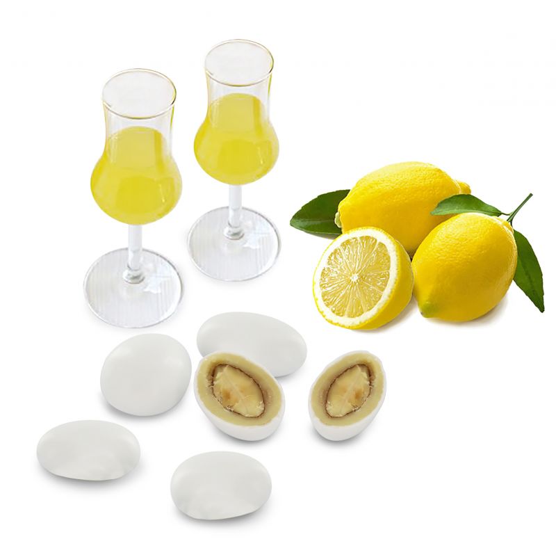 confetti con mandorla tostata ricoperta di cioccolato bianco al gusto limoncello, bianchi - linea 