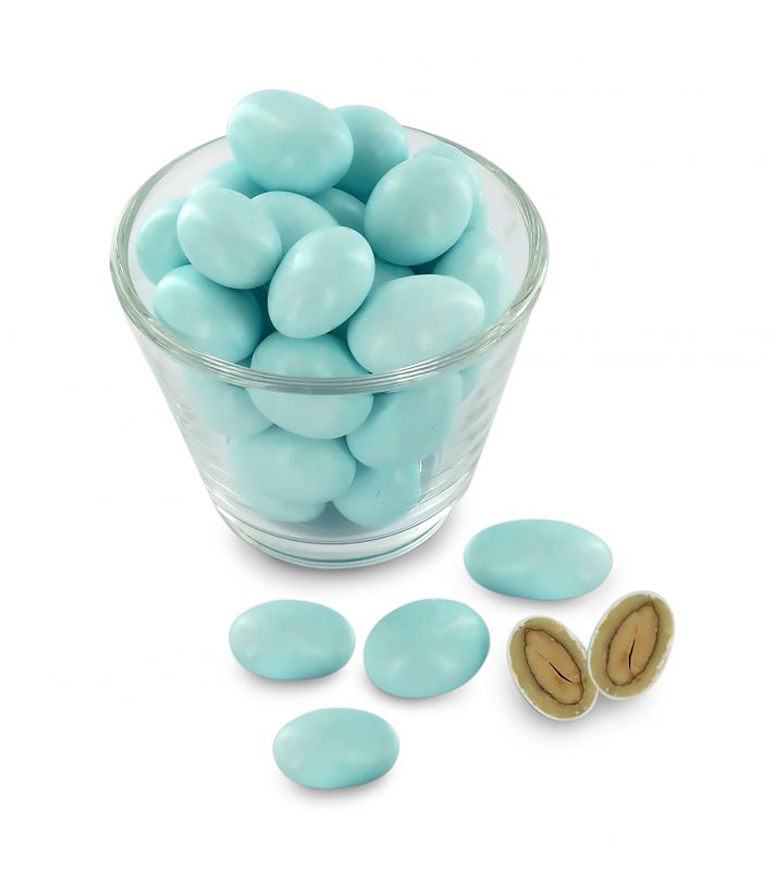confetti con mandorla tostata ricoperta di cioccolato bianco al gusto sambuca, celesti - linea 