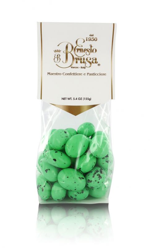 confetti con mandorla tostata ricoperta di cioccolato bianco al gusto menta e liquirizia, verdi/neri - linea 