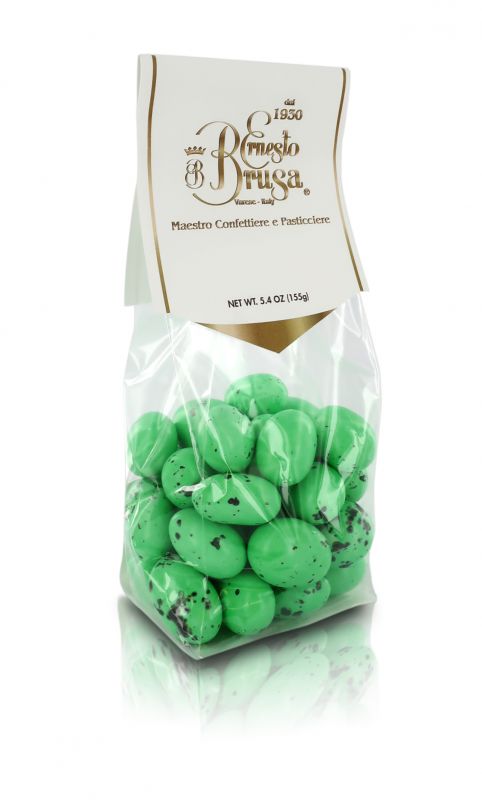 confetti con mandorla tostata ricoperta di cioccolato bianco al gusto menta e liquirizia, verdi/neri - linea 