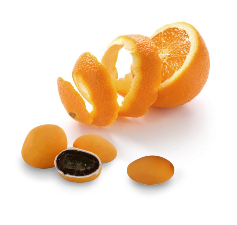 confetti con scorza d'arancia candita ricoperta di cioccolato fondente, arancioni - linea 