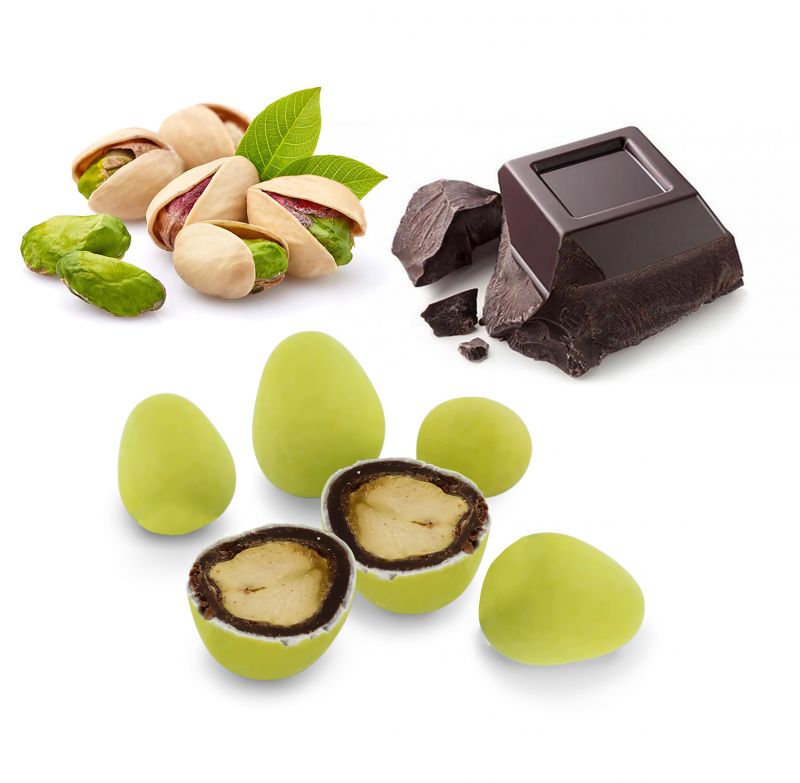 confetti con pistacchio tostato ricoperto di cioccolato fondente, verdi - linea 