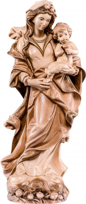 statua della madonna con le rose da 30 cm in legno con mordente in 3 toni di marrone - demetz deur