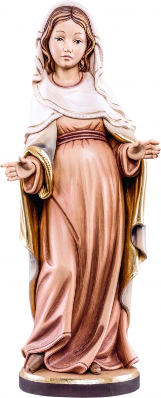 statua della madonna incinta in legno di tiglio dipinto a mano, linea da 60 cm - demetz deur