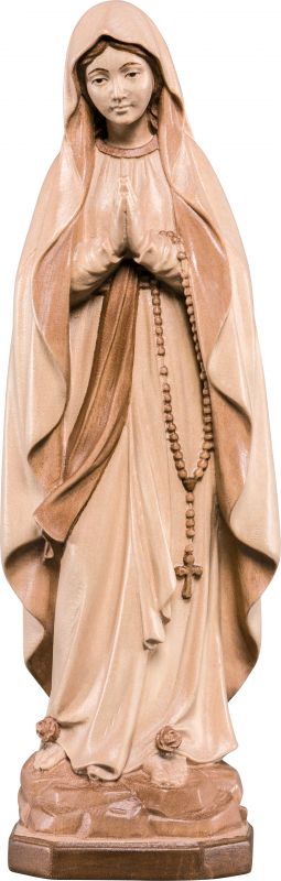 statua della madonna di lourdes in legno, 3 toni di marrone, linea da 30 cm - demetz deur