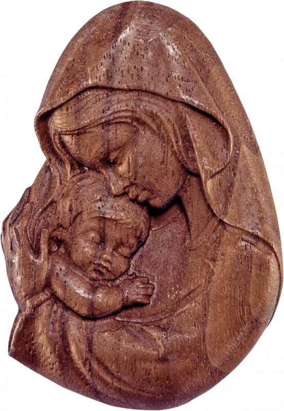 rilievo della madonna madre noce - demetz - deur - statua in legno dipinta a mano. altezza pari a 6 cm.