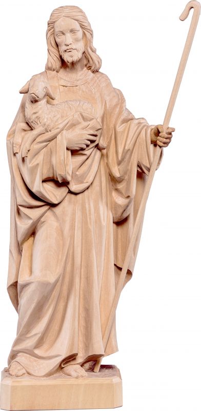 gesù buon pastore senza pecore - demetz - deur - statua in legno dipinta a mano. altezza pari a 40 cm.