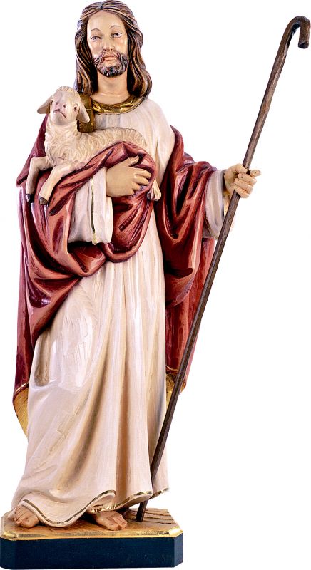 gesù buon pastore senza pecore - demetz - deur - statua in legno dipinta a mano. altezza pari a 40 cm.