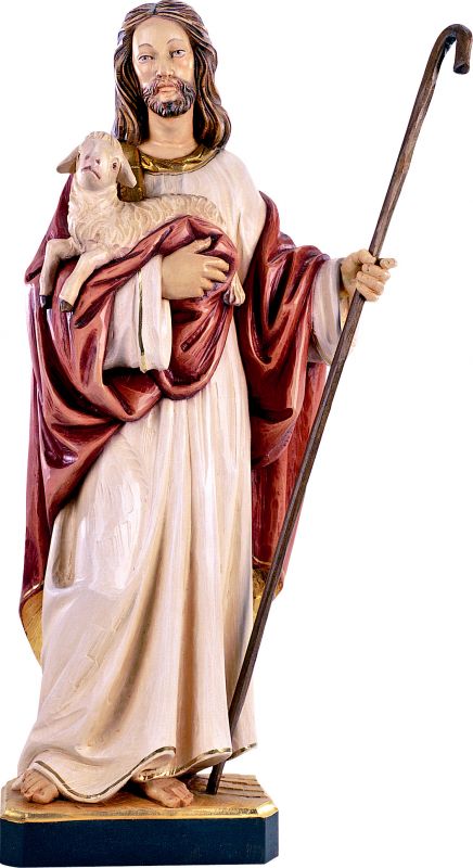 gesù buon pastore senza pecore - demetz - deur - statua in legno dipinta a mano. altezza pari a 40 cm.