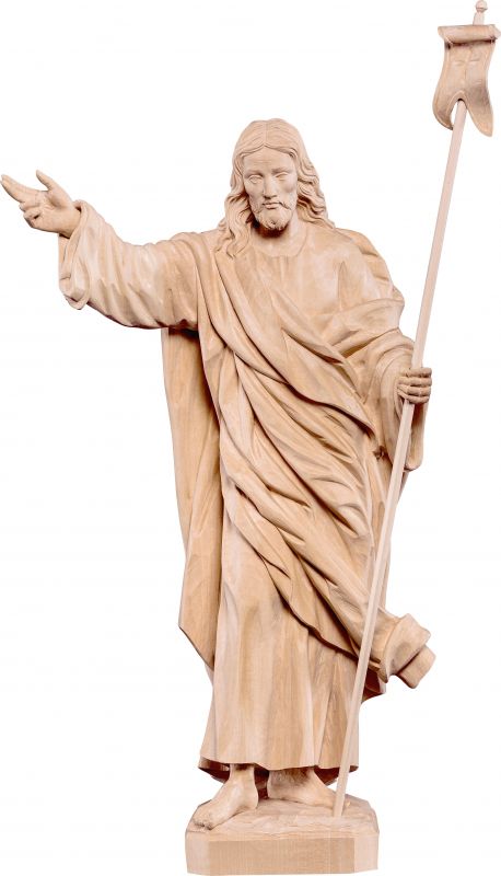 cristo  risorto - demetz - deur - statua in legno naturale. altezza pari a 60 cm.	
