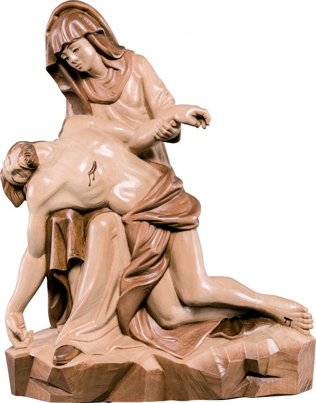 pietà - demetz - deur - statua in legno dipinta a mano. altezza pari a 50 cm.