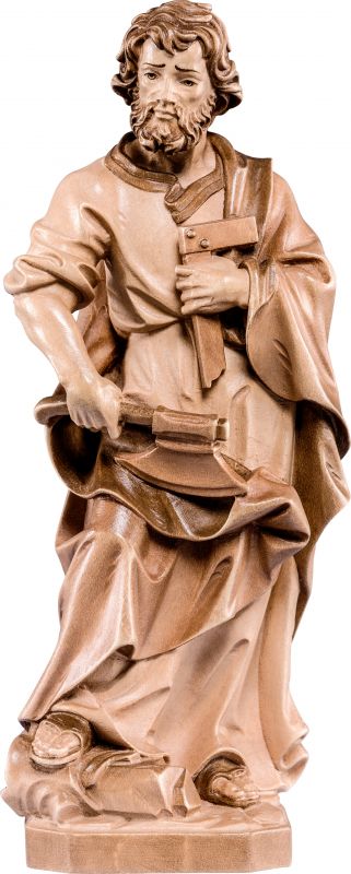 statua di san giuseppe artigiano in legno di tiglio, 3 toni di marrone, linea da 60 cm - demetz deur
