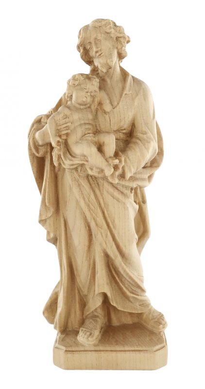 statua di san giuseppe con gesù bambino in legno naturale, linea da 15 cm - demetz deur