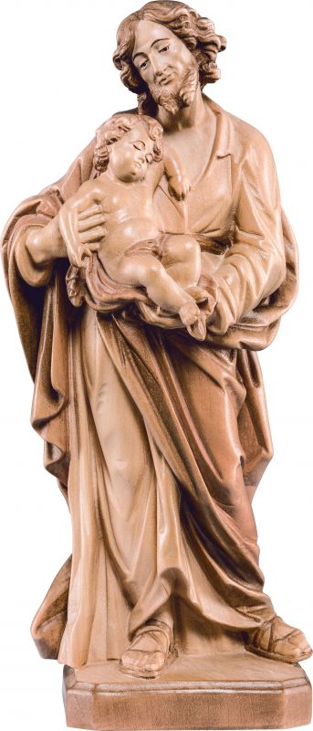statua di san giuseppe con gesù bambino, in legno di tiglio, 3 toni di marrone, linea da 60 cm - demetz deur