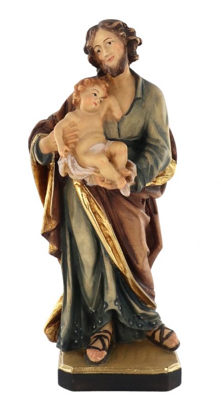 statua di san giuseppe con gesù bambino, in legno dipinto a mano, linea da 15 cm - demetz deur