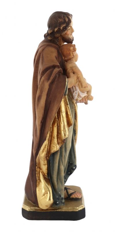 statua di san giuseppe con gesù bambino, in legno dipinto a mano, linea da 15 cm - demetz deur