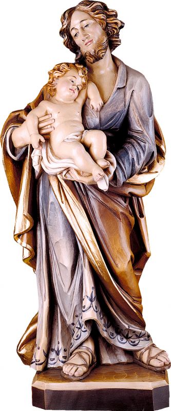 statua di san giuseppe con gesù bambino, in legno di tiglio dipinto a mano, linea da 60 cm - demetz deur