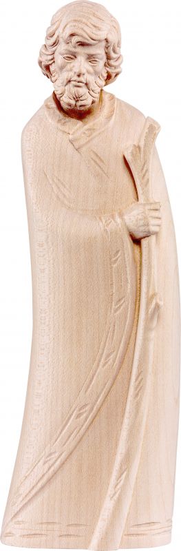 san giuseppe pastore - demetz - deur  - statua in legno naturale. altezza pari a 15 cm.