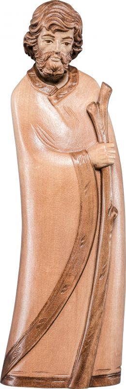 san giuseppe pastore - demetz - deur  - statua in legno brunito a 3 colori. altezza pari a 20 cm.