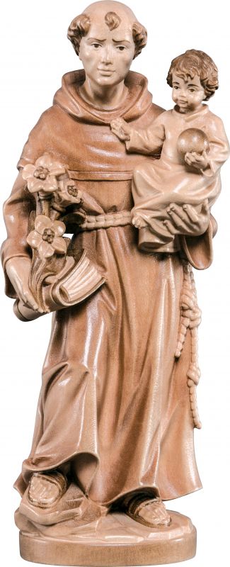 statua di sant'antonio da padova in legno, 3 toni di marrone, linea da 15 cm - demetz deur