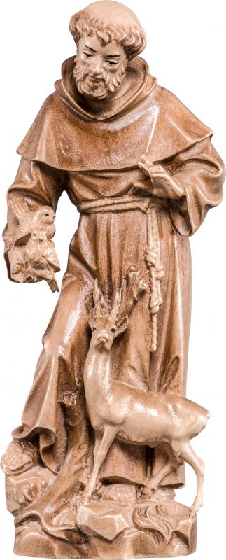 statua di san francesco d'assisi in legno, 3 toni di marrone, linea da 30 cm - demetz deur