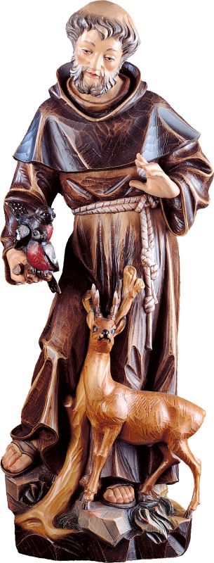 statua di san francesco d'assisi in legno dipinto a mano, linea da 15 cm - demetz deur