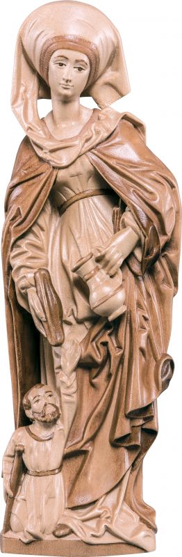 statua santa elisabetta con mendicante - demetz - deur - statua in legno dipinta a mano. altezza pari a 20 cm.