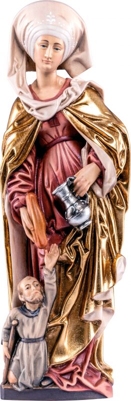 statua santa elisabetta con mendicante - demetz - deur - statua in legno dipinta a mano. altezza pari a 20 cm.