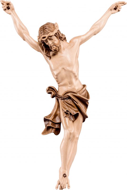 crocifisso cristo delle alpi azzurro - demetz - deur - statua in legno dipinta a mano. altezza pari a 110 cm.