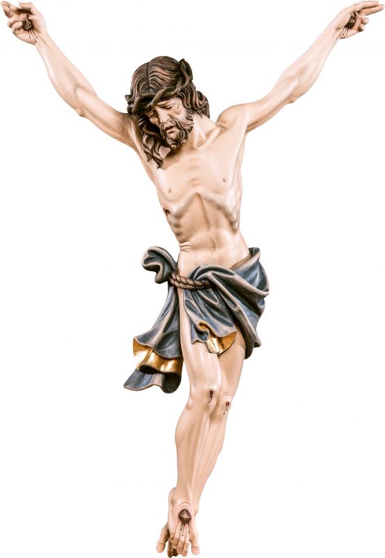 crocifisso cristo delle alpi azzurro - demetz - deur - statua in legno dipinta a mano. altezza pari a 110 cm.