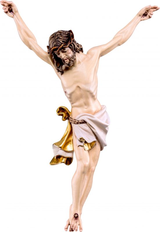 crocifisso cristo delle alpi bianco - demetz - deur - statua in legno dipinta a mano. altezza pari a 110 cm.