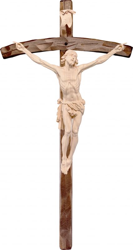 crocifisso cristo della passione con croce - demetz - deur - statua in legno dipinta a mano. altezza pari a 21 cm.