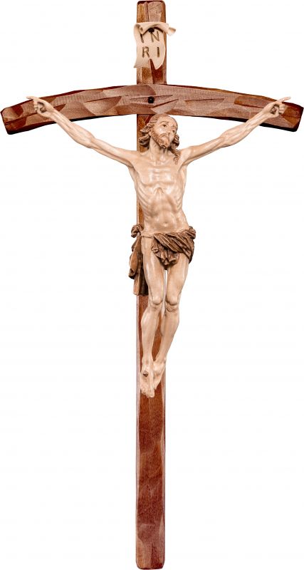 crocifisso cristo della passione con croce - demetz - deur - statua in legno dipinta a mano. altezza pari a 21 cm.