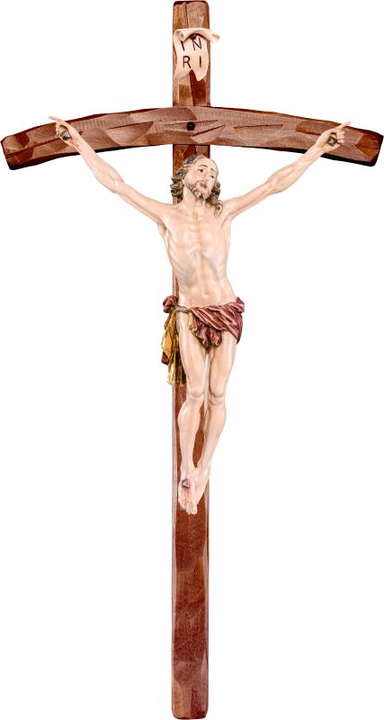 crocifisso cristo della passione con croce - demetz - deur - statua in legno dipinta a mano. altezza pari a 21 cm.