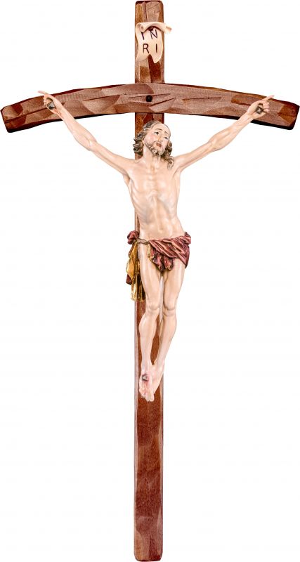 crocifisso cristo della passione con croce - demetz - deur - statua in legno dipinta a mano. altezza pari a 11 cm.