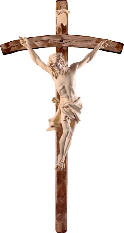 crocifisso cristo delle alpi tiglio con croce pastorale - demetz - deur - statua in legno dipinta a mano. altezza pari a 25 cm.