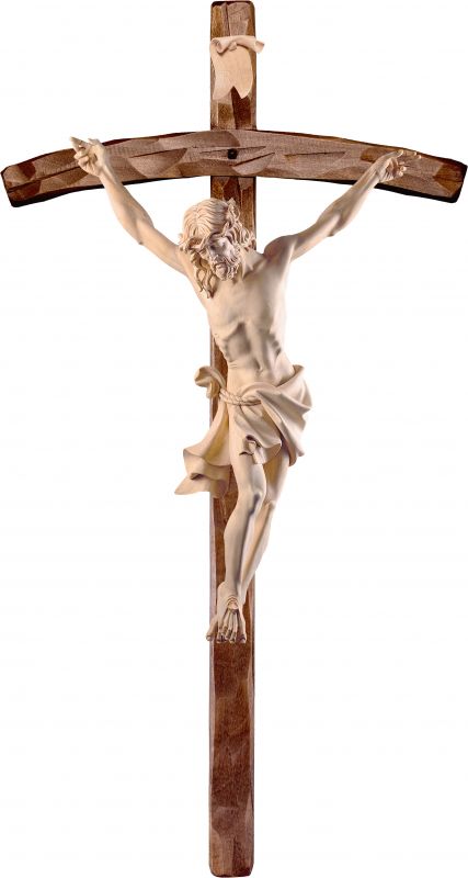 crocifisso cristo delle alpi tiglio con croce pastorale - demetz - deur - statua in legno dipinta a mano. altezza pari a 30 cm.