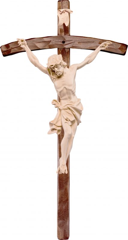 crocifisso cristo delle alpi bianco con croce pastorale - demetz - deur - statua in legno dipinta a mano. altezza pari a 110 cm.