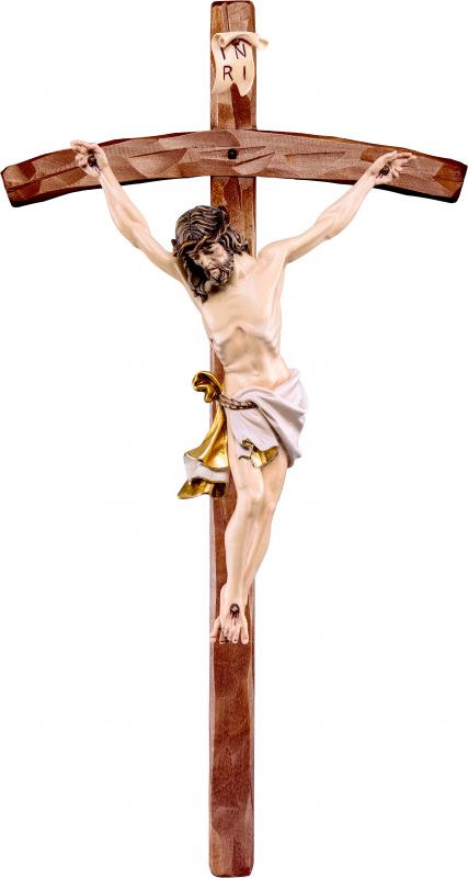 crocifisso cristo delle alpi bianco con croce pastorale - demetz - deur - statua in legno dipinta a mano. altezza pari a 110 cm.