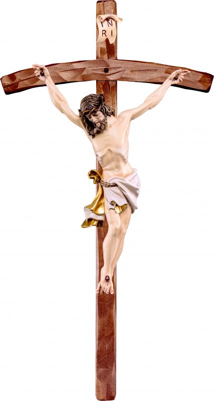 crocifisso cristo delle alpi bianco con croce pastorale - demetz - deur - statua in legno dipinta a mano. altezza pari a 12 cm.