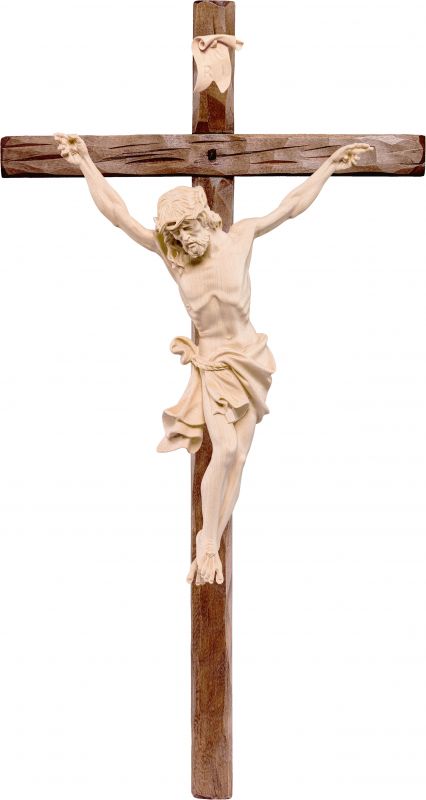 crocifisso cristo delle alpi azzurro con croce diritta - demetz - deur - statua in legno dipinta a mano. altezza pari a 15 cm.