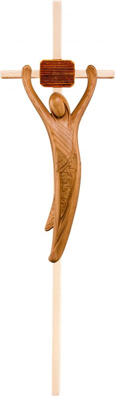 crocifisso cristo della gioventù ciliegio con croce - demetz - deur - statua in legno dipinta a mano. altezza pari a 20 cm.