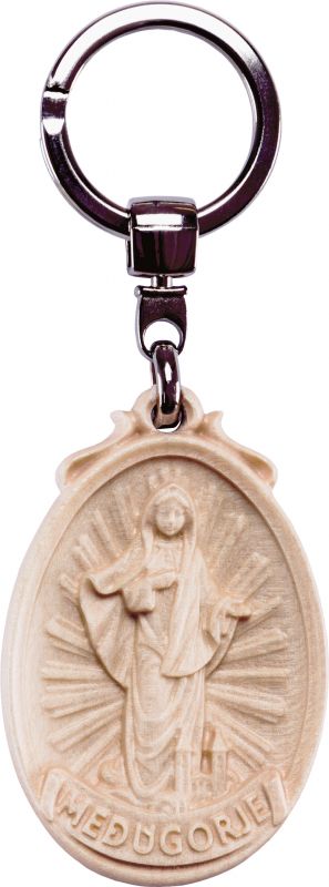 portachiavi madonna medjugorje - demetz - deur - statua in legno dipinta a mano. altezza pari a 6 cm.