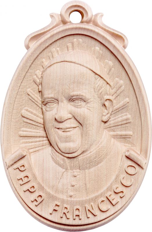 medaglione papa francesco - demetz - deur - statua in legno dipinta a mano. altezza pari a 12 cm.