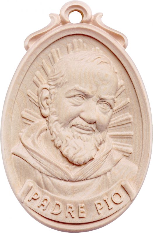 medaglione padre pio - demetz - deur - statua in legno dipinta a mano. altezza pari a 12 cm.