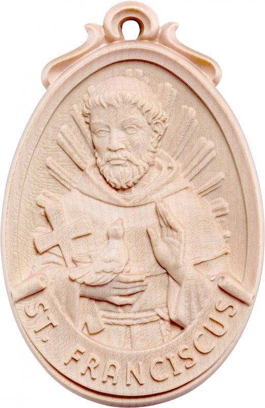medaglione s. francesco - demetz - deur - statua in legno dipinta a mano. altezza pari a 6 cm.