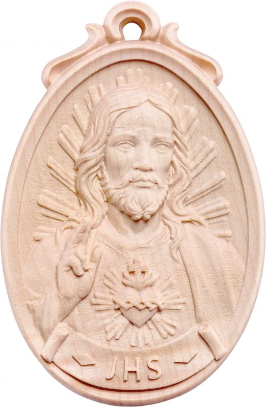 medaglione sacro cuore di gesù - demetz - deur - statua in legno dipinta a mano. altezza pari a 6 cm.