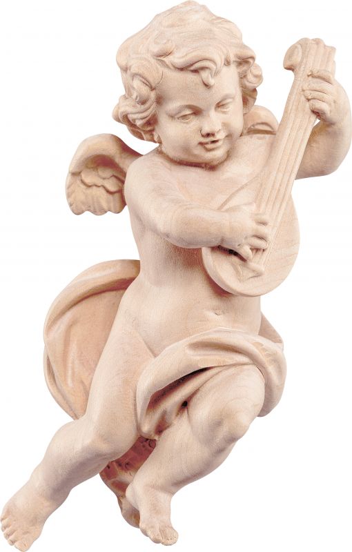 putto con mandolino - demetz - deur - statua in legno dipinta a mano. altezza pari a 18 cm.