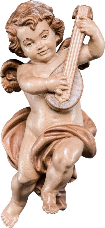 putto con mandolino - demetz - deur - statua in legno dipinta a mano. altezza pari a 10 cm.