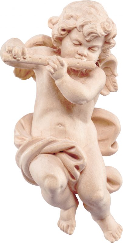 putto con flauto - demetz - deur - statua in legno dipinta a mano. altezza pari a 10 cm.